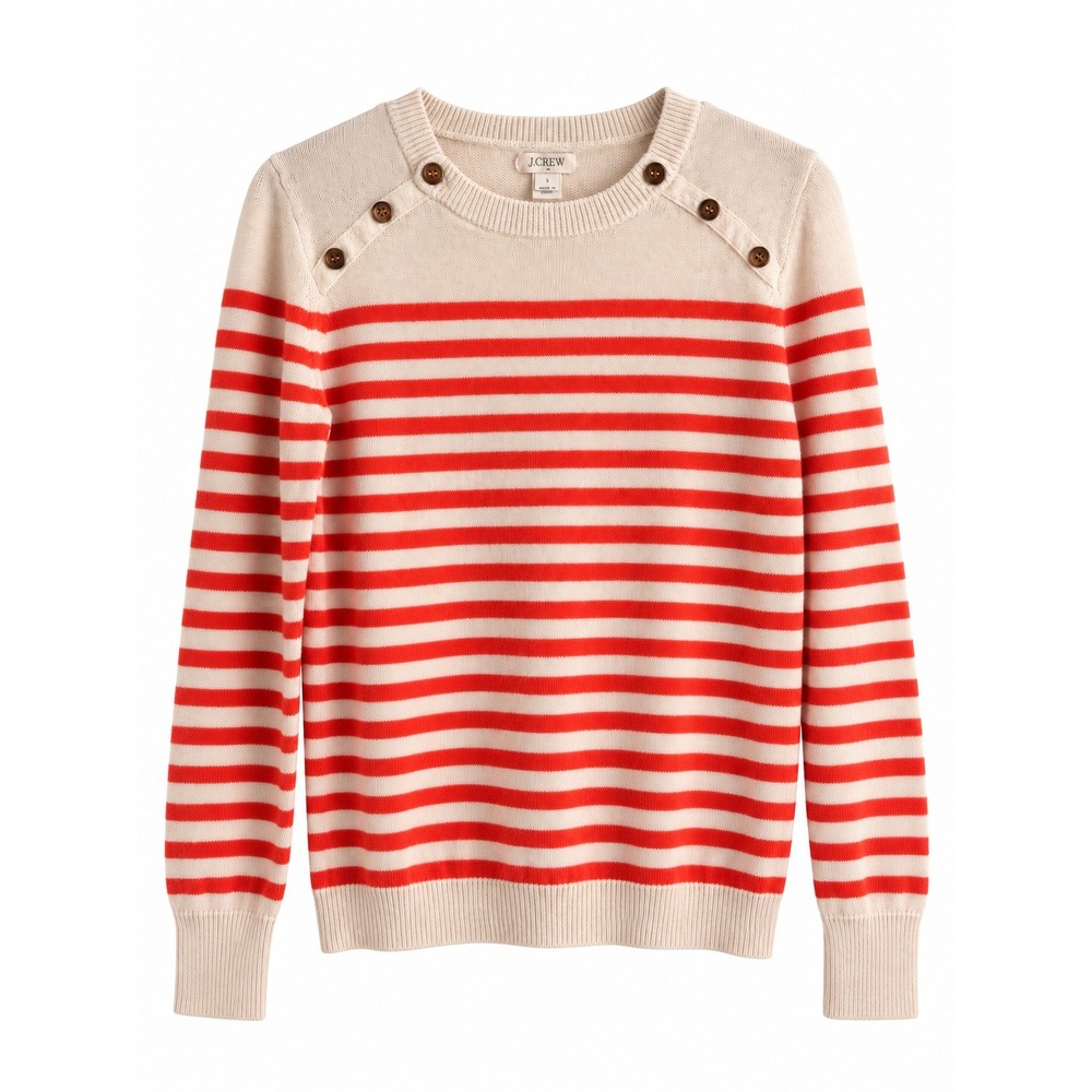 J.Crew Women's Linen Cotton Red Stripe Sweater Button Shoulder Size S